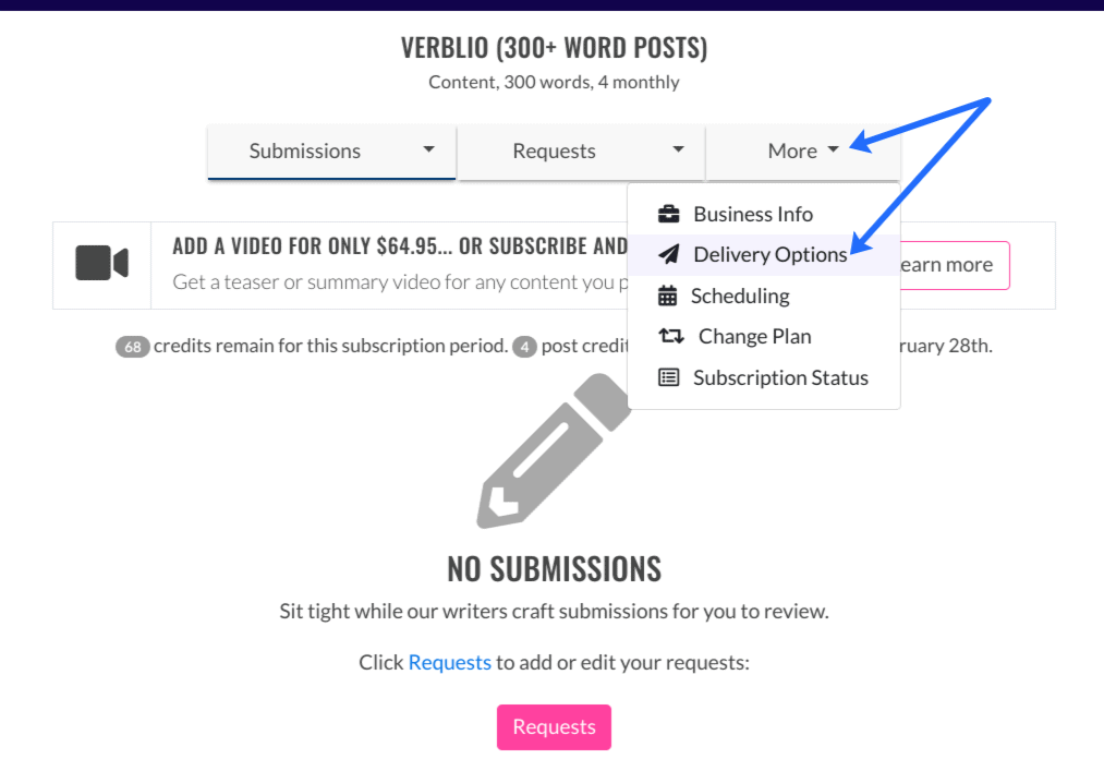 delivery options verblio
